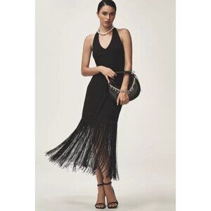 NWT Size L - Hutch Plunge Halter Fringe Knit Midi Dress (NWT US$ 248)
